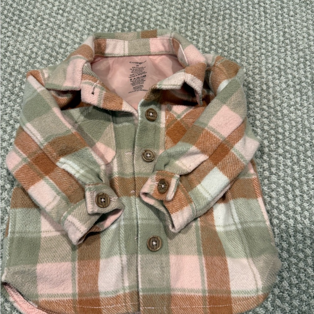 George Plaid Button-Down Shirt Jacket in Pink, Sage & Tan